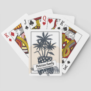 Retro Zwart-wit Tropische Drink Familie Poker Pokerkaarten