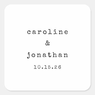 Retro Zwart-wit Typewriter Aangepaste bruiloft Vierkante Sticker