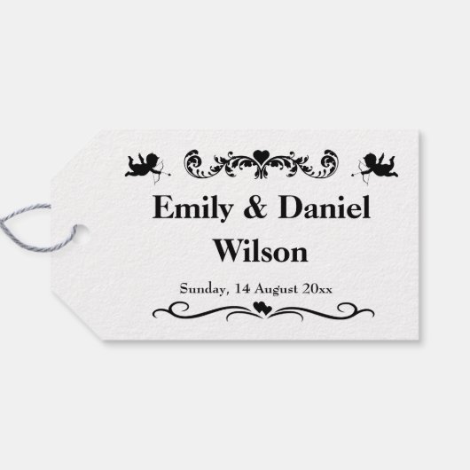 Retro zwart-wit typografie bruiloft cadeaulabel (Achterkant Horizontaal)