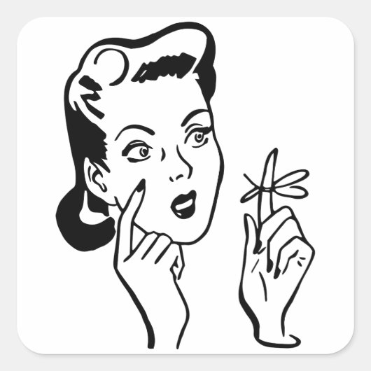 Retro  Zwart & Wit Vergeet Vrouw niet Vierkante Sticker (Voorkant)