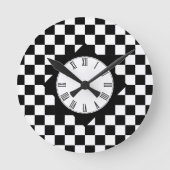 Retro zwart-wit vierkant, gevarieerd patroon ronde klok (Voorkant)