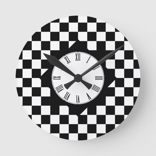 Retro zwart-wit vierkant, gevarieerd patroon ronde klok (Voorkant)