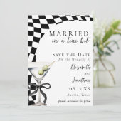Retro Zwart & Wit Vies Martini Foto Bruiloft Save The Date (Staand voorkant)