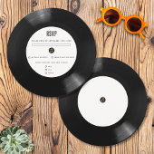 Retro Zwart & Wit Vinyl Record Bruiloft RSVP Kaart