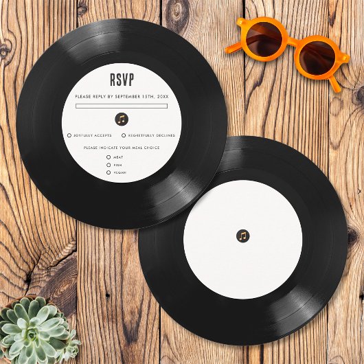 Retro Zwart & Wit Vinyl Record Bruiloft RSVP Kaart