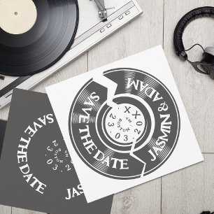 Retro Zwart Wit Vinyl Record Groovy Bruiloft Save The Date