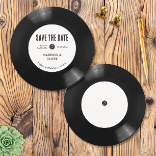 Retro Zwart-wit Vinyl Record Save The Date Kaart