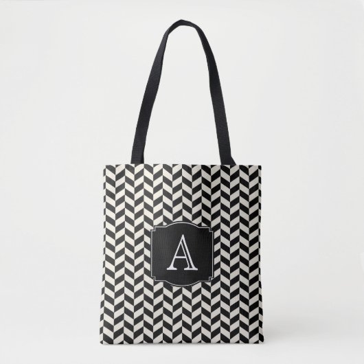 Retro zwart-wit visgraatpatroon tote bag (Voorkant)