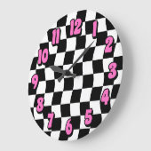 Retro Zwart Wit Wavy Checkerboard Patroon Grote Klok (Hoek)