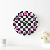 Retro Zwart Wit Wavy Checkerboard Patroon Grote Klok (Huis)