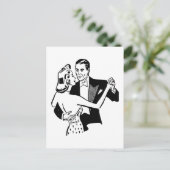 Retro  zwart-witdanspaar in liefde briefkaart (Staand voorkant)