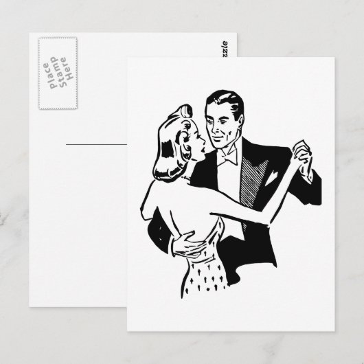 Retro  zwart-witdanspaar in liefde briefkaart (Voorkant / Achterkant)