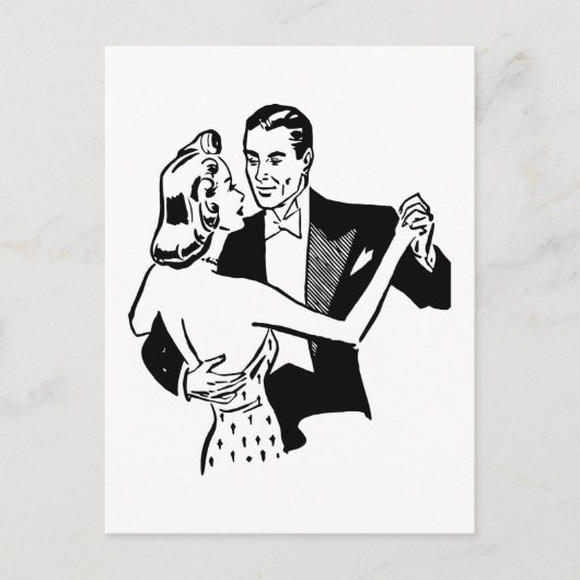 Retro  zwart-witdanspaar in liefde briefkaart (Voorkant)