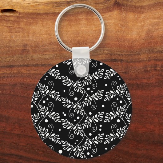 Retro zwart witte bloem Sleutelhanger (Voorkant)