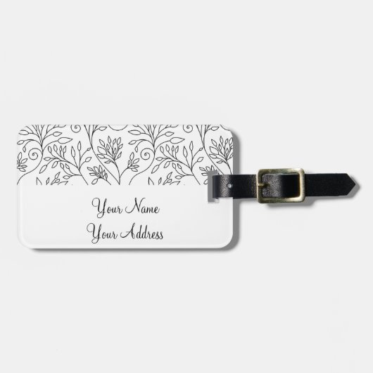 Retro zwart witte bloemen Bagage label (Voorkant horizontaal)
