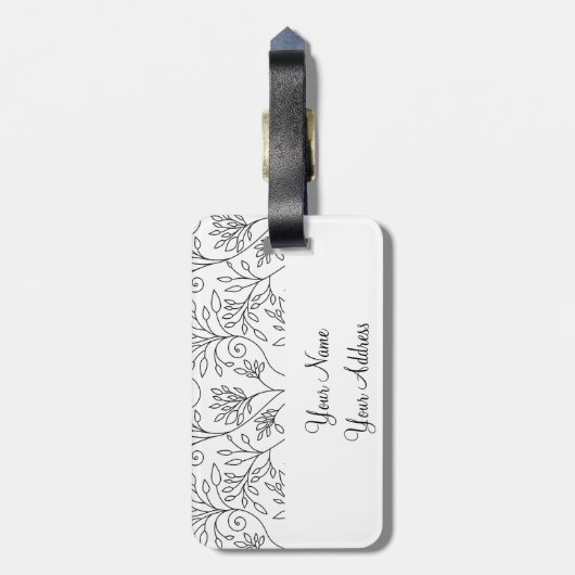 Retro zwart witte bloemen Bagage label (Achterkant verticaal)