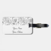 Retro zwart witte bloemen Bagage label (Achterkant horizontaal)