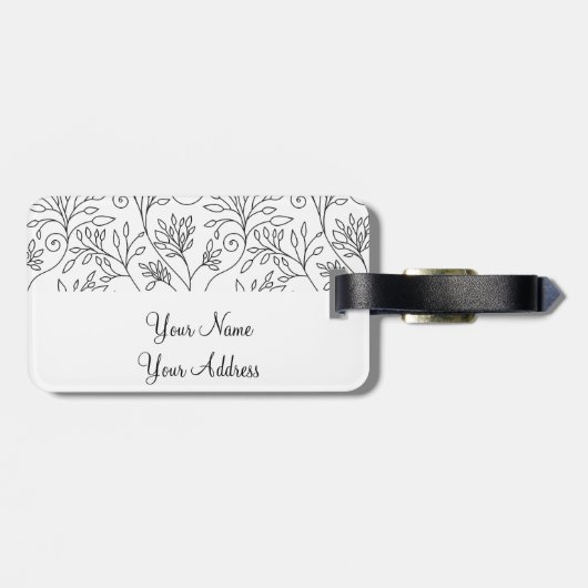 Retro zwart witte bloemen Bagage label (Achterkant horizontaal)
