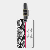 Retro zwart witte bloemen Bagage label (Voorkant verticaal)