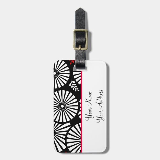Retro zwart witte bloemen Bagage label (Voorkant verticaal)