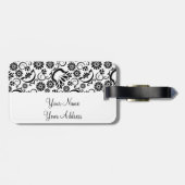 Retro zwart witte bloemen Bagage label (Achterkant horizontaal)
