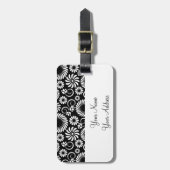 Retro zwart witte bloemen Bagage label (Voorkant verticaal)
