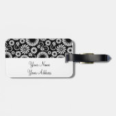 Retro zwart witte bloemen Bagage label (Achterkant horizontaal)
