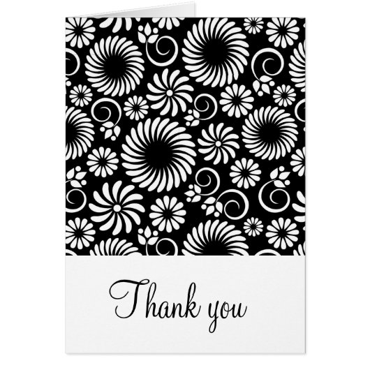 Retro zwart-witte bloemen bedankkaart (Voorkant)