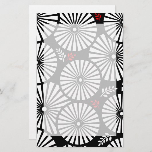 Retro zwart witte bloemen Briefpapier (Voorkant / Achterkant)