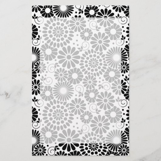 Retro zwart witte bloemen Briefpapier (Voorkant)