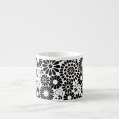 Retro zwart witte bloemen Espresso Mok (Voorkant)