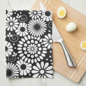 Retro zwart witte bloemen Handdoek (Quarter Fold)