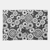 Retro zwart witte bloemen Handdoek (Horizontaal)