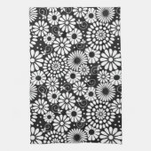 Retro zwart witte bloemen Handdoek (Verticaal)