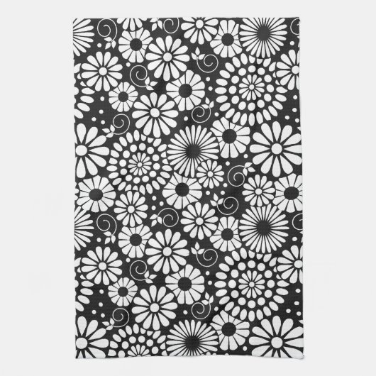 Retro zwart witte bloemen Handdoek (Verticaal)