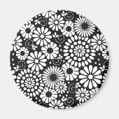 Retro zwart witte bloemen iPhone-magneet Magneet (Voorkant)