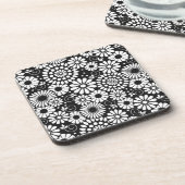 Retro zwart witte bloemen Kurken onderzetter (Linkerzijde)