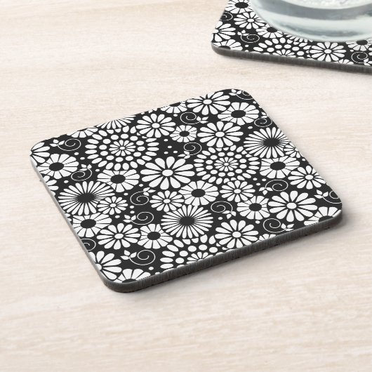 Retro zwart witte bloemen Kurken onderzetter (Linkerzijde)