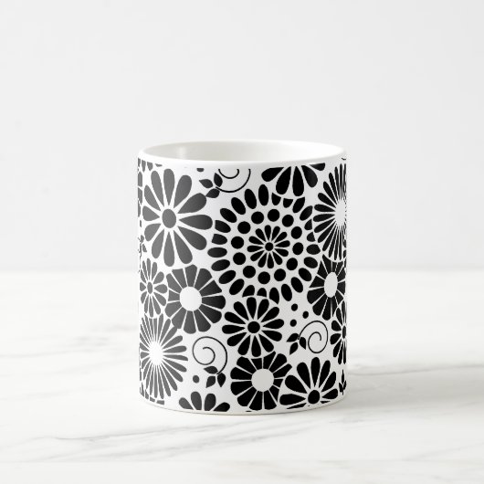 Retro zwart witte bloemen mok (Center)