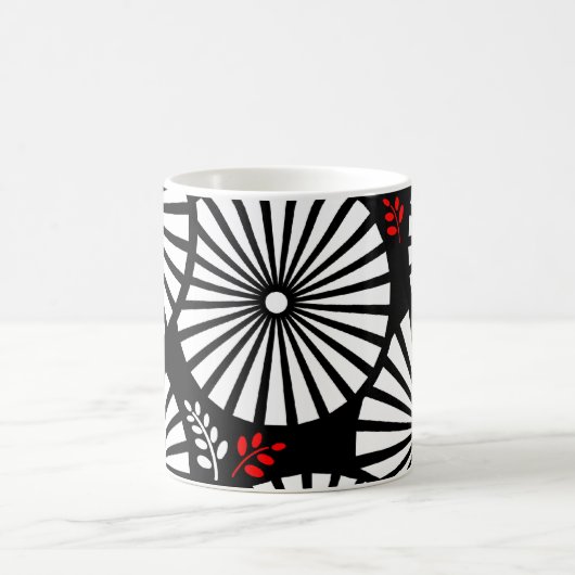 Retro zwart witte bloemen mok (Center)