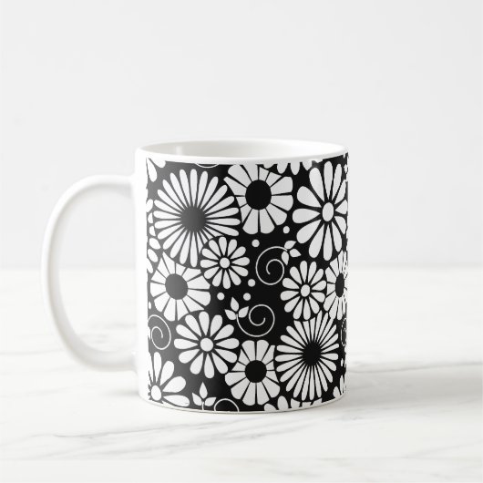 Retro zwart witte bloemen mok (Links)