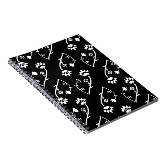 Retro zwart witte bloemen Notitieboek (Rechterzijde)