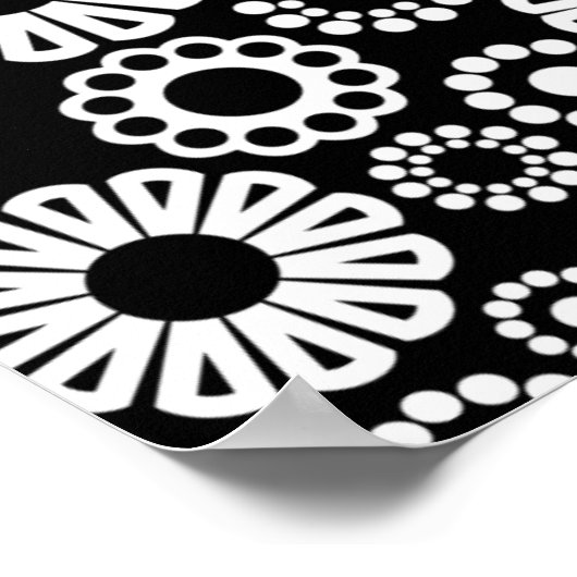 Retro zwart witte bloemen Poster (Hoek)