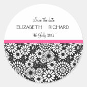 Retro zwart witte bloemen 'Save the Date' Sticker (Voorkant)