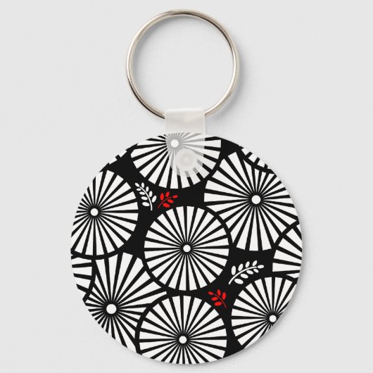 Retro zwart witte bloemen Sleutelhanger (Voorkant)