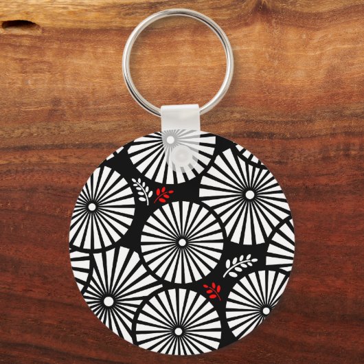 Retro zwart witte bloemen Sleutelhanger (Voorkant)