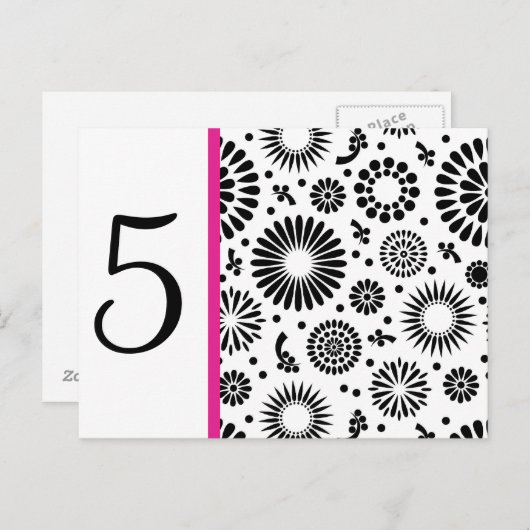 Retro zwart-witte bloemen Tafel Nummer Ansichtkaar Briefkaart (Voorkant / Achterkant)
