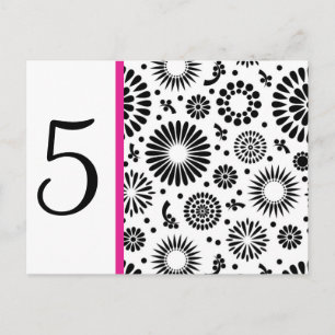 Retro zwart-witte bloemen Tafel Nummer Ansichtkaar Briefkaart