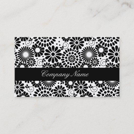 Retro zwart witte bloemen Visitekaartje (Voorkant)