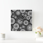 Retro zwart witte bloemen wandklok (Huis)